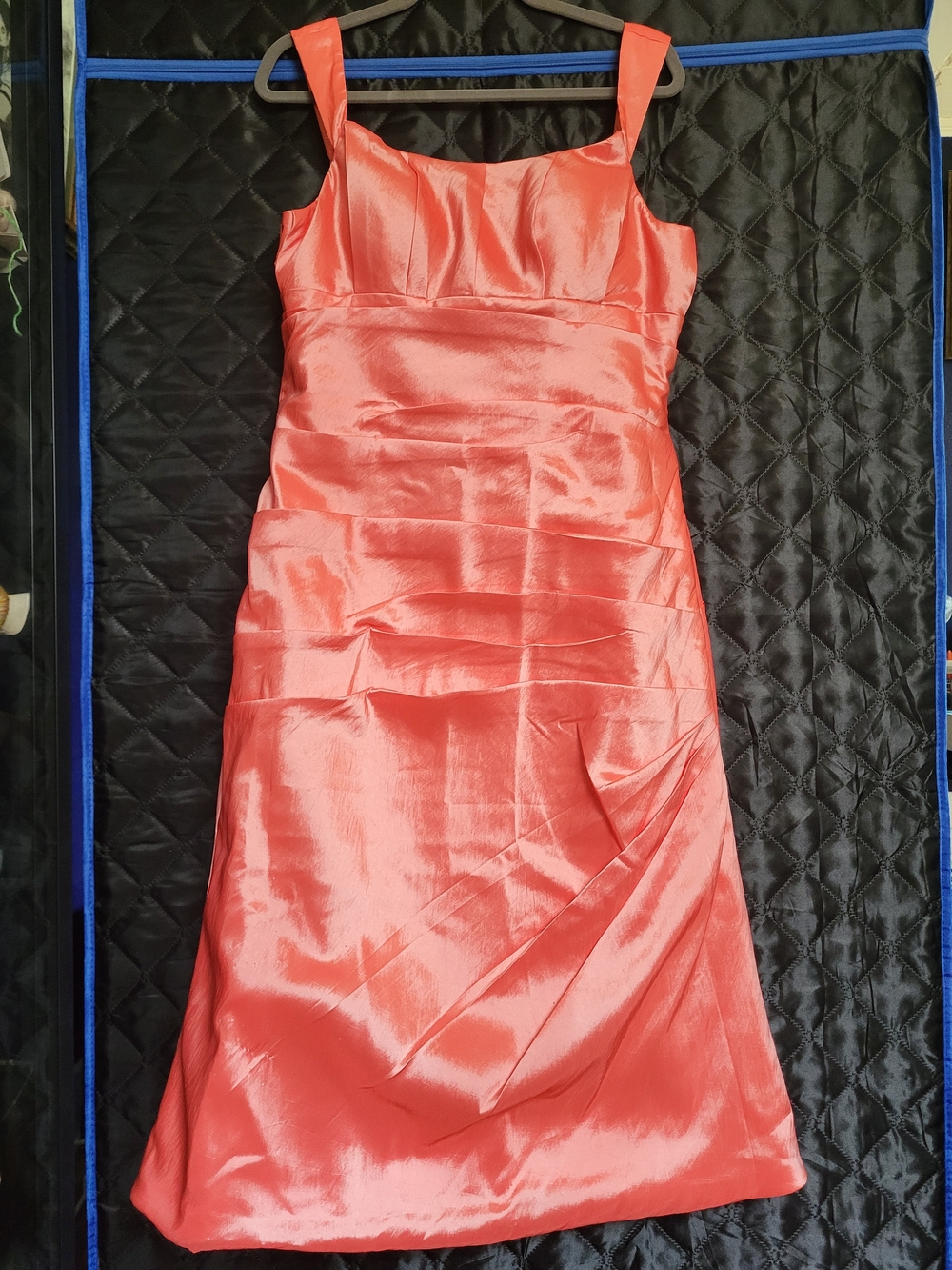Coral Satin A-Line Wedding Guest Dress with Wide Straps
